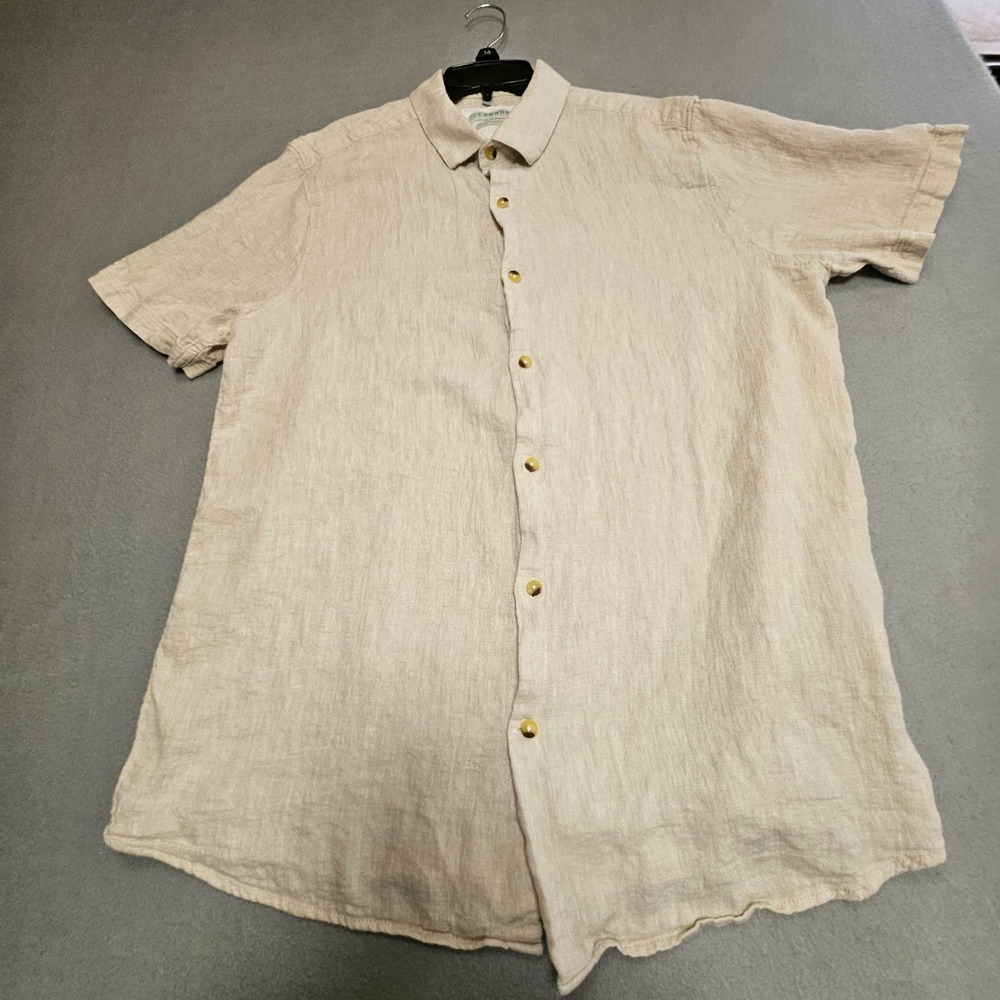 Cabana Fashions Shirt Mens L Beige Linen Blend Short Sleeve‎ Button Up Casual